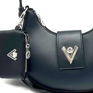 Valentino Orlandi Black Crescent Shoulder Bag Purse + Coin Purse NWT V-2031
